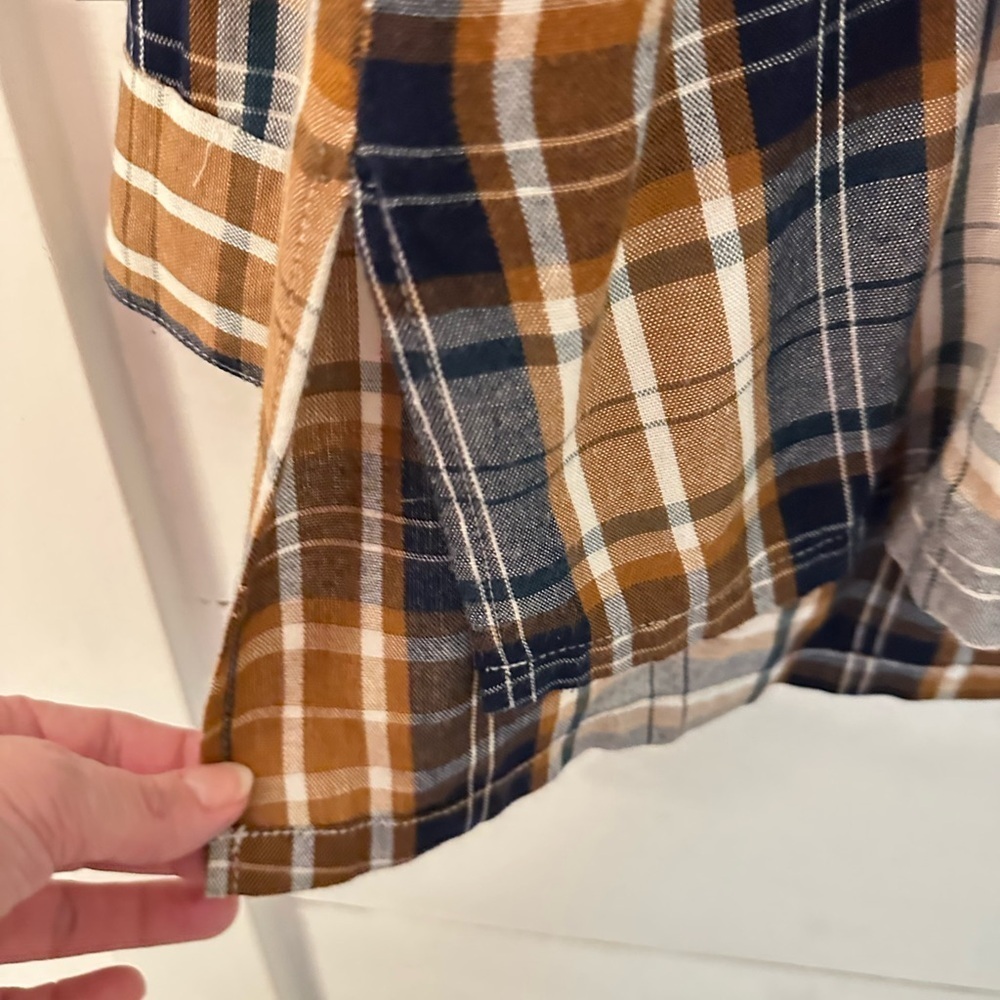 CAFE MARRAKESH S Brown plaid woman 1/2 button long sleeve rayon flannel - Picture 7 of 12